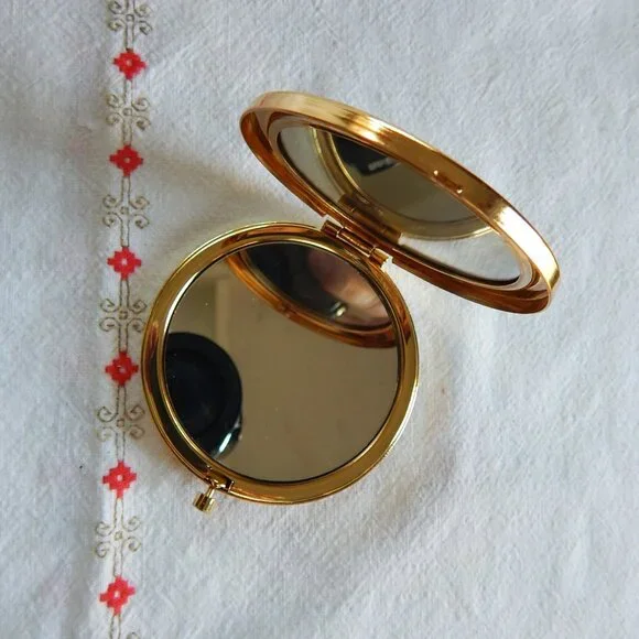 Rhinestone "M" Mirrored Travel Compact - Picture 2 of 4